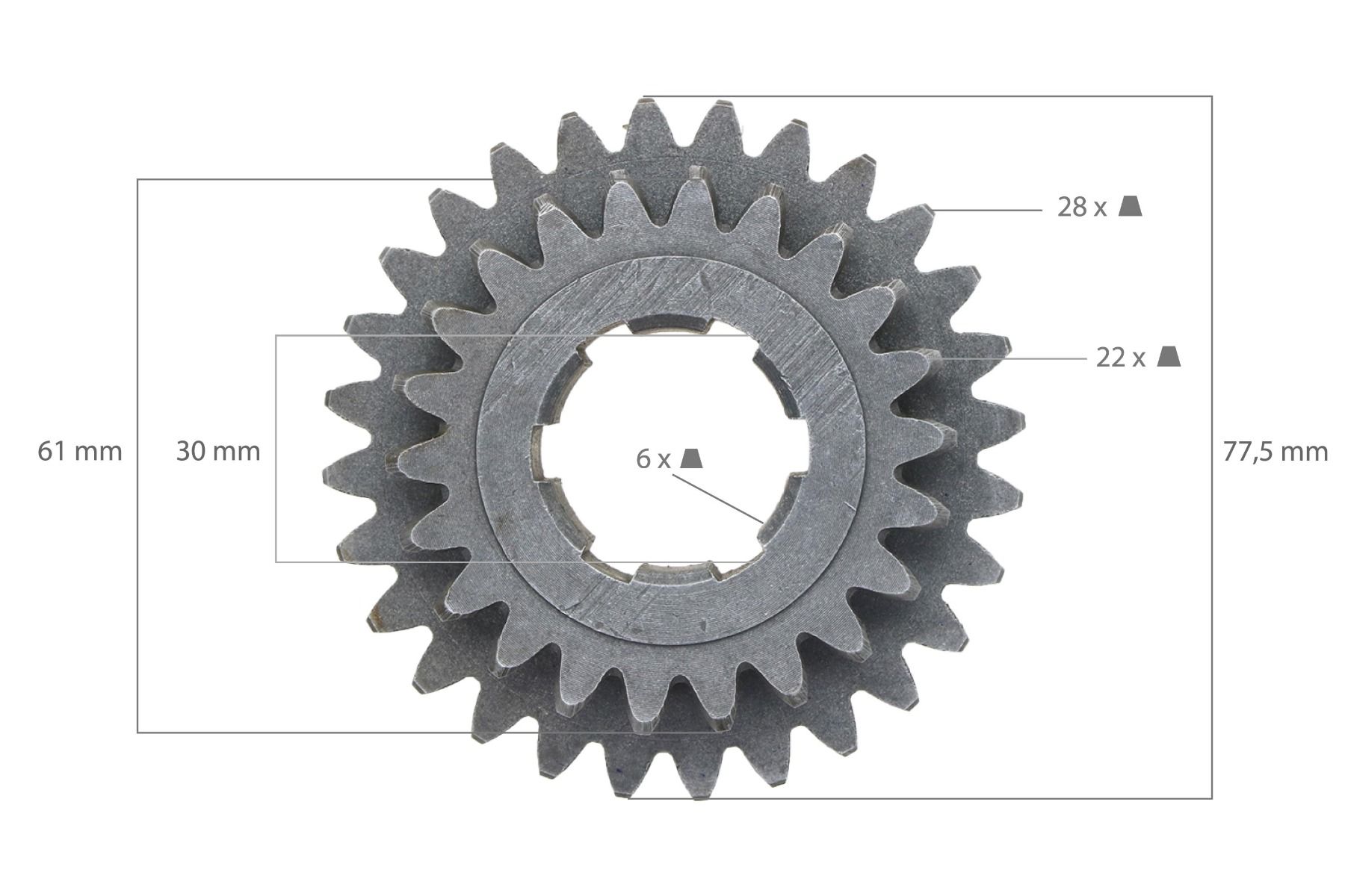 Gear Iseki TX-, TU-Serie 22TX28T 6 splines, Bolens, White, Massey Ferguson,