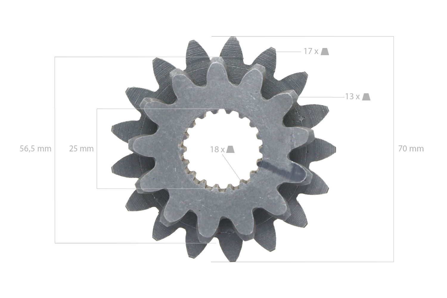 Gear 13T X 17T 18 Splines Kubota