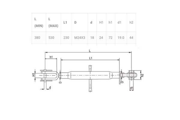 Adjustable lift arm 220mm, Lower link ball 19mm - Image 2