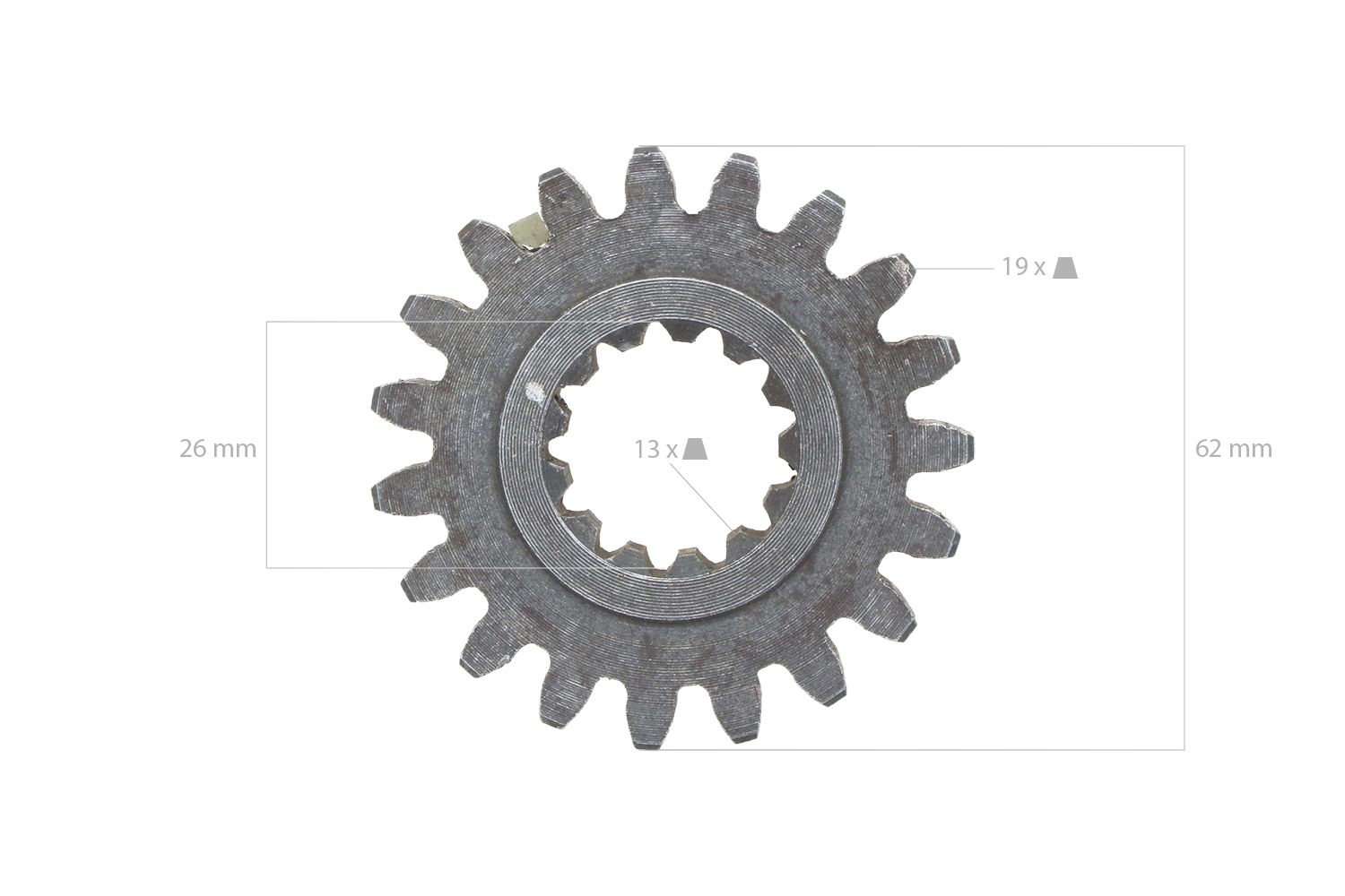 Gear 13 / 19 teeth PTO Iseki TU-, TX-Types, Bolens, Massey Ferguson, White,