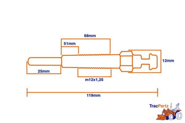 Glow plug Iseki TA-, TL-, TU-Types, Isuzu 3AD1, E3AD1, 3AE1, E3AE1, 3AF1, E3AF1, 3AG1, E3AG1, - Image 2
