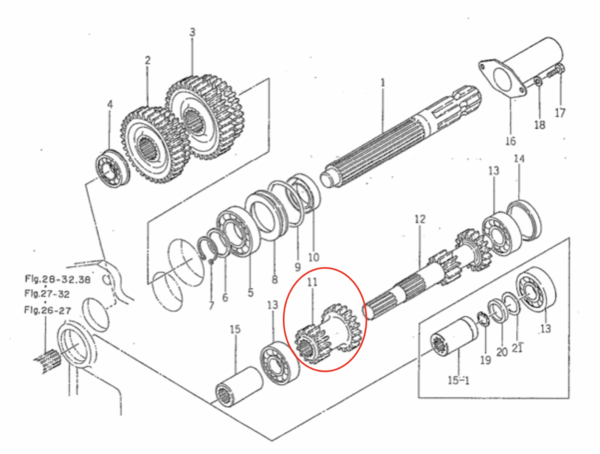 Main shaft sleeve PTO Iseki TL-Types, 15Tx21T 16 Splines - Image 4