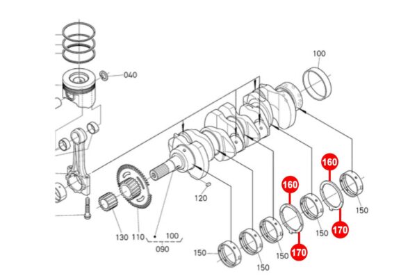 Axial bearing set crankshaft STD Kubota V3300, V3300T, V3600, V3800, - Image 2
